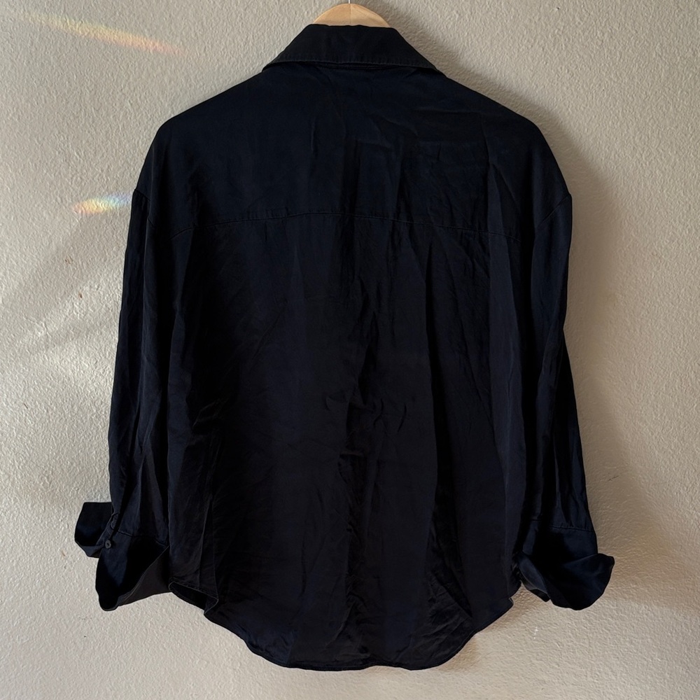 100% Silk Banana Republic Black Blouse Button Down Shirt Cuffed Sleeve Women’s L - Picture 4 of 11